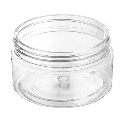 Chef 101 4 oz Round Clear Plastic Candy and Snack Jar - with Silver Aluminum Lid - 2 3/4" x 2 3/4" x 1 1/2" - 100 count box