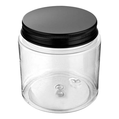 Chef 101 8 oz Round Clear Plastic Candy and Snack Jar - with Black Aluminum Lid - 3" x 3" x 3" - 100 count box