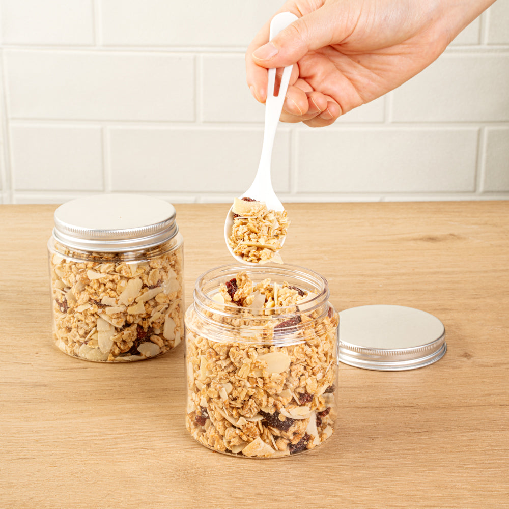 Chef 101 8 oz Round Clear Plastic Candy and Snack Jar - with Silver Aluminum Lid - 3" x 3" x 3" - 10 count box