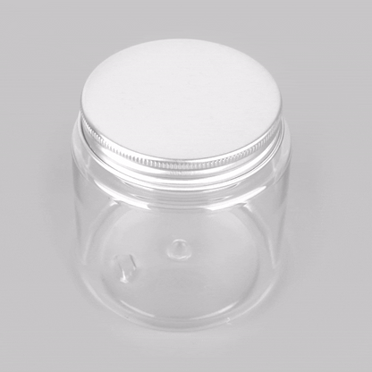 Chef 101 8 oz Round Clear Plastic Candy and Snack Jar - with Silver Aluminum Lid - 3" x 3" x 3" - 100 count box