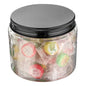 Chef 101 16 oz Round Clear Plastic Candy and Snack Jar - with Black Aluminum Lid - 3 3/4" x 3 3/4" x 3" - 10 count box