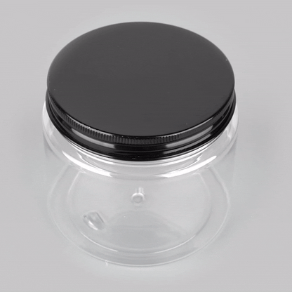 Chef 101 16 oz Round Clear Plastic Candy and Snack Jar - with Black Aluminum Lid - 3 3/4" x 3 3/4" x 3" - 10 count box