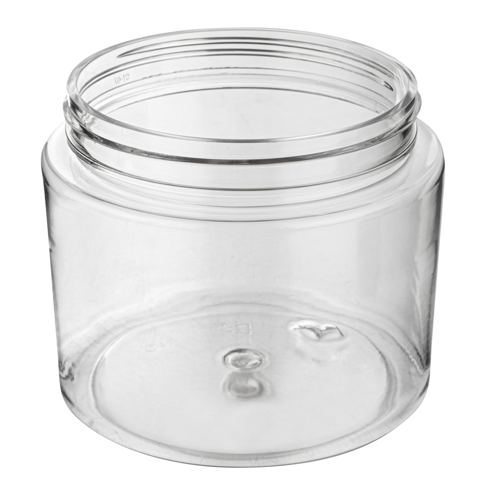 Chef 101 16 oz Round Clear Plastic Candy and Snack Jar - with Black Aluminum Lid - 3 3/4" x 3 3/4" x 3" - 10 count box
