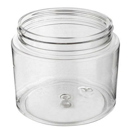 Chef 101 16 oz Round Clear Plastic Candy and Snack Jar - with Black Aluminum Lid - 3 3/4" x 3 3/4" x 3" - 10 count box