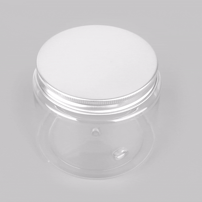 Chef 101 16 oz Round Clear Plastic Candy and Snack Jar - with Silver Aluminum Lid - 3 3/4" x 3 3/4" x 3" - 10 count box