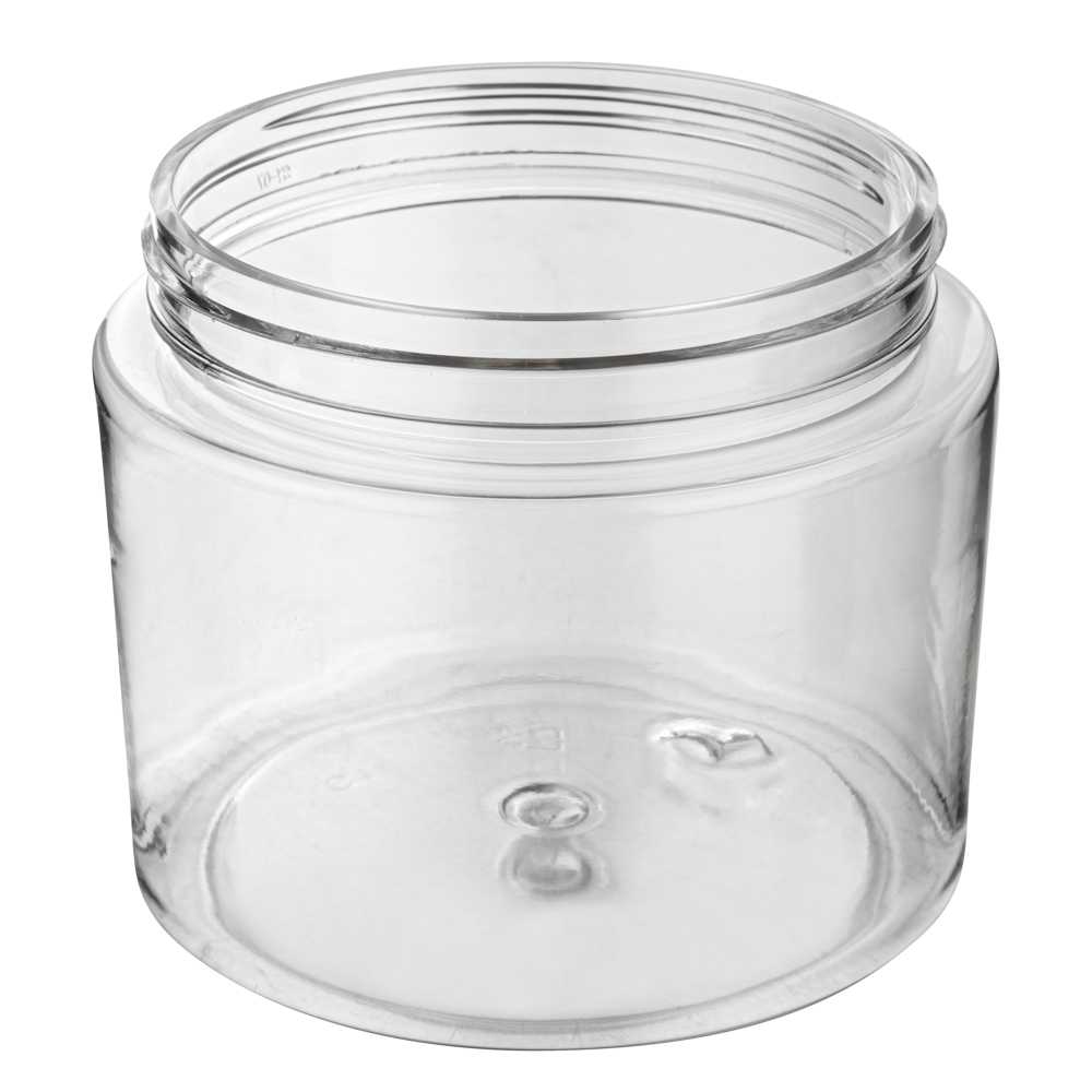 Chef 101 16 oz Round Clear Plastic Candy and Snack Jar - with Silver Aluminum Lid - 3 3/4" x 3 3/4" x 3" - 100 count box