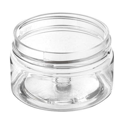 Chef 101 1 oz Round Clear Plastic Candy and Snack Jar - with Black Plastic Lid - 2" x 2" x 1 1/4" - 100 count box