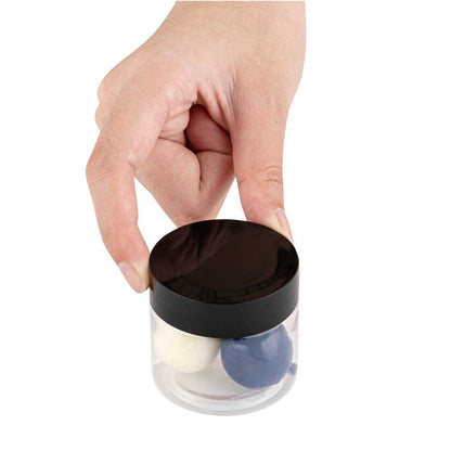 Chef 101 2 oz Round Clear Plastic Candy and Snack Jar - with Black Plastic Lid - 2" x 2" x 1 3/4" - 100 count box