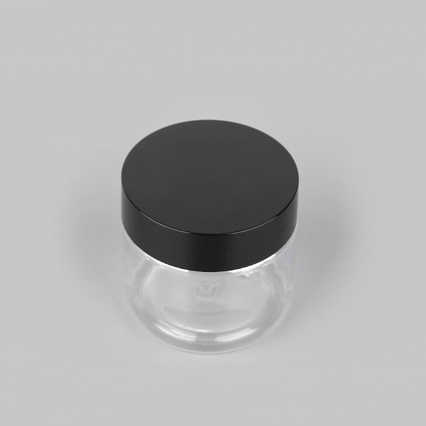 Chef 101 2 oz Round Clear Plastic Candy and Snack Jar - with Black Plastic Lid - 2" x 2" x 1 3/4" - 100 count box
