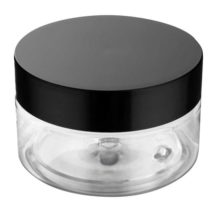 Chef 101 4 oz Round Clear Plastic Candy and Snack Jar - with Black Plastic Lid - 2 3/4" x 2 3/4" x 1 1/2" - 100 count box