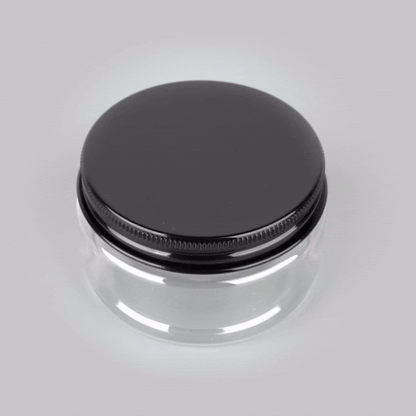 Chef 101 4 oz Round Clear Plastic Candy and Snack Jar - with Black Plastic Lid - 2 3/4" x 2 3/4" x 1 1/2" - 10 count box