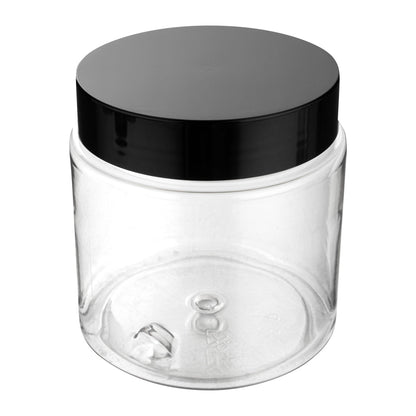 Chef 101 8 oz Round Clear Plastic Candy and Snack Jar - with Black Plastic Lid - 3" x 3" x 3" - 10 count box