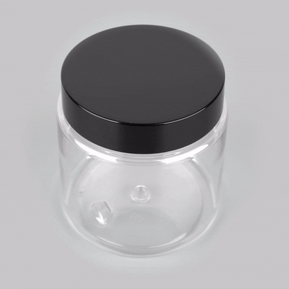 Chef 101 8 oz Round Clear Plastic Candy and Snack Jar - with Black Plastic Lid - 3" x 3" x 3" - 10 count box