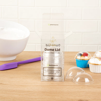 Panificio Round Clear Plastic Dome Lid - Fits 3.5 oz Foil Paper Baking Cup - 2 3/4" x 2 3/4" x 1 1/4" - 500 count box
