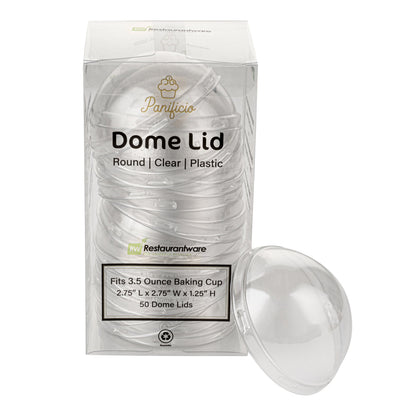Panificio Round Clear Plastic Dome Lid - Fits 3.5 oz Foil Paper Baking Cup - 2 3/4" x 2 3/4" x 1 1/2" - 50 count box