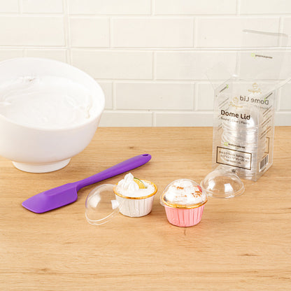 Panificio Round Clear Plastic Dome Lid - Fits 3.5 oz Foil Paper Baking Cup - 2 3/4" x 2 3/4" x 1 1/2" - 50 count box