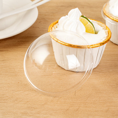 Panificio Round Clear Plastic Dome Lid - Fits 3.5 oz Foil Paper Baking Cup - 2 3/4" x 2 3/4" x 1 1/4" - 500 count box