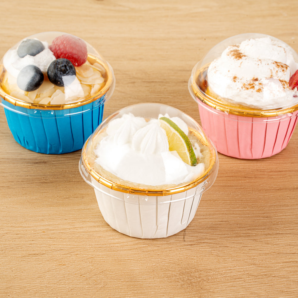 Panificio Round Clear Plastic Dome Lid - Fits 3.5 oz Foil Paper Baking Cup - 2 3/4" x 2 3/4" x 1 1/4" - 500 count box