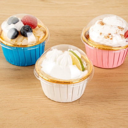 Panificio Round Clear Plastic Dome Lid - Fits 3.5 oz Foil Paper Baking Cup - 2 3/4" x 2 3/4" x 1 1/4" - 500 count box