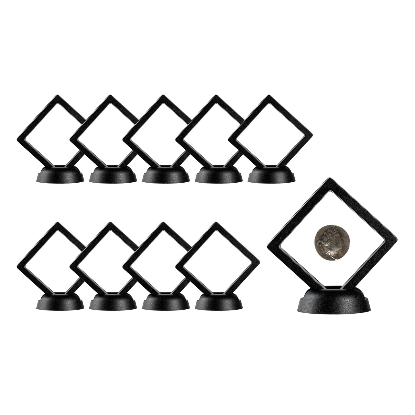 Display Tek Square Black Plastic 3D Floating Display Case - 2 3/4" x 2 3/4" x 3/4" - 10 count box