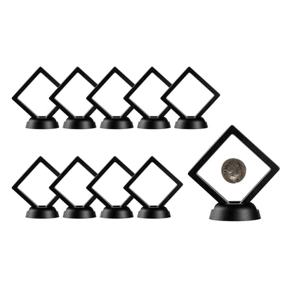 Display Tek Square Black Plastic 3D Floating Display Case - 2 3/4" x 2 3/4" x 3/4" - 10 count box