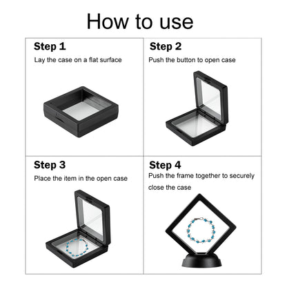 Display Tek Square Black Plastic 3D Floating Display Case - 2 3/4" x 2 3/4" x 3/4" - 10 count box