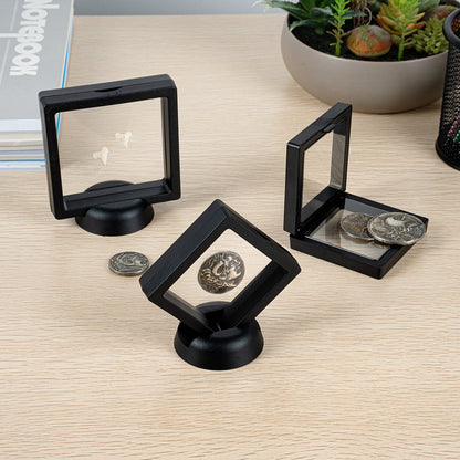 Display Tek Square Black Plastic 3D Floating Display Case - 2 3/4" x 2 3/4" x 3/4" - 10 count box