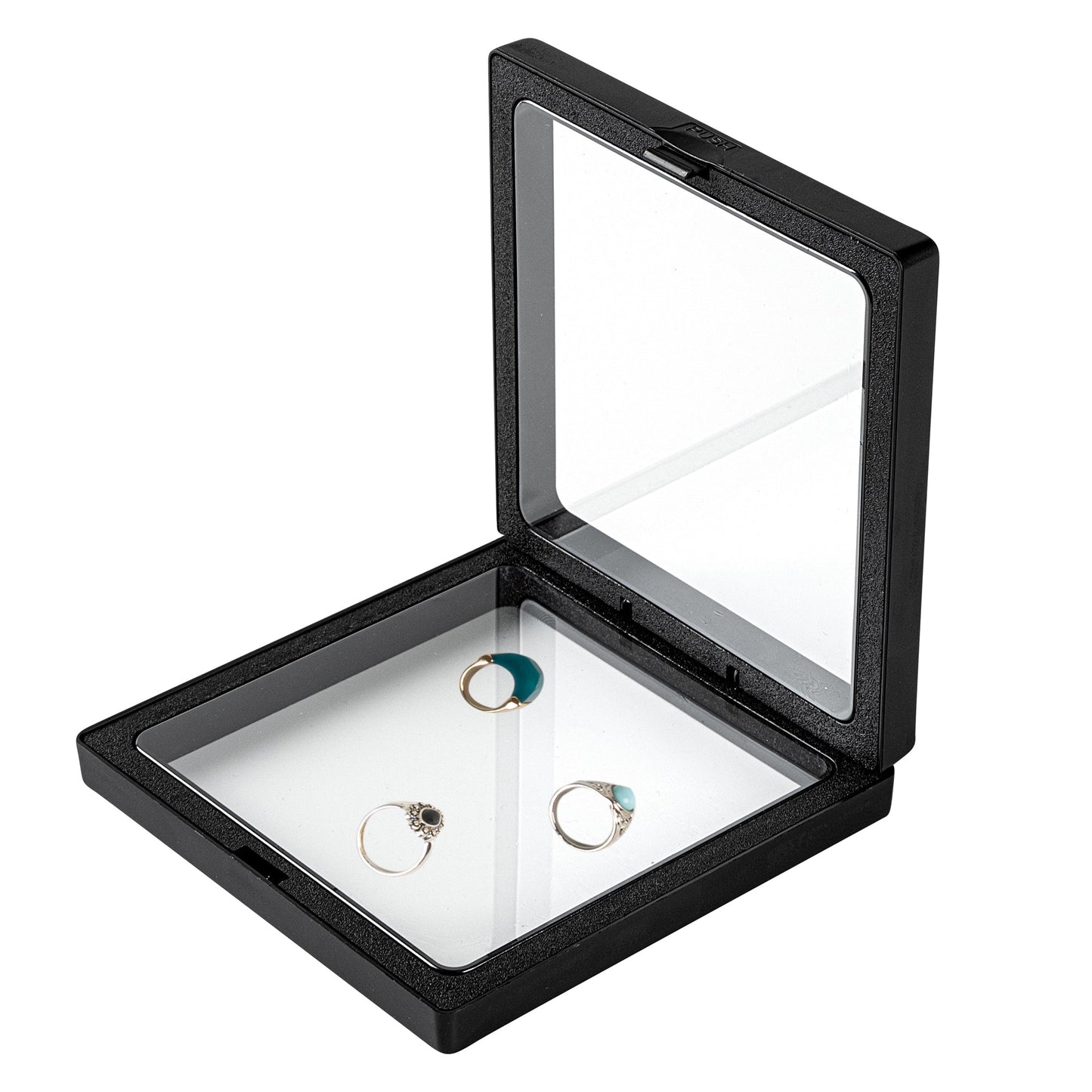Display Tek Square Black Plastic 3D Floating Display Case - 4 1/4" x 4 1/4" x 3/4" - 10 count box