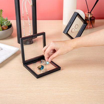 Display Tek Square Black Plastic 3D Floating Display Case - 4 1/4" x 4 1/4" x 3/4" - 10 count box