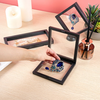 Display Tek Square Black Plastic 3D Floating Display Case - 5 1/2" x 5 1/2" x 3/4" - 10 count box