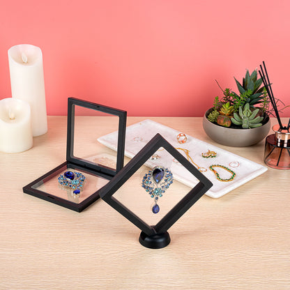 Display Tek Square Black Plastic 3D Floating Display Case - 5 1/2" x 5 1/2" x 3/4" - 10 count box