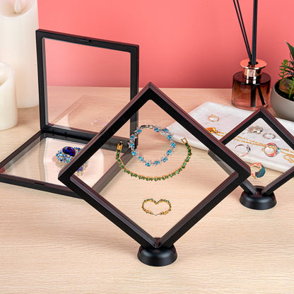 Display Tek Square Black Plastic 3D Floating Display Case - 7" x 7" x 3/4" - 10 count box