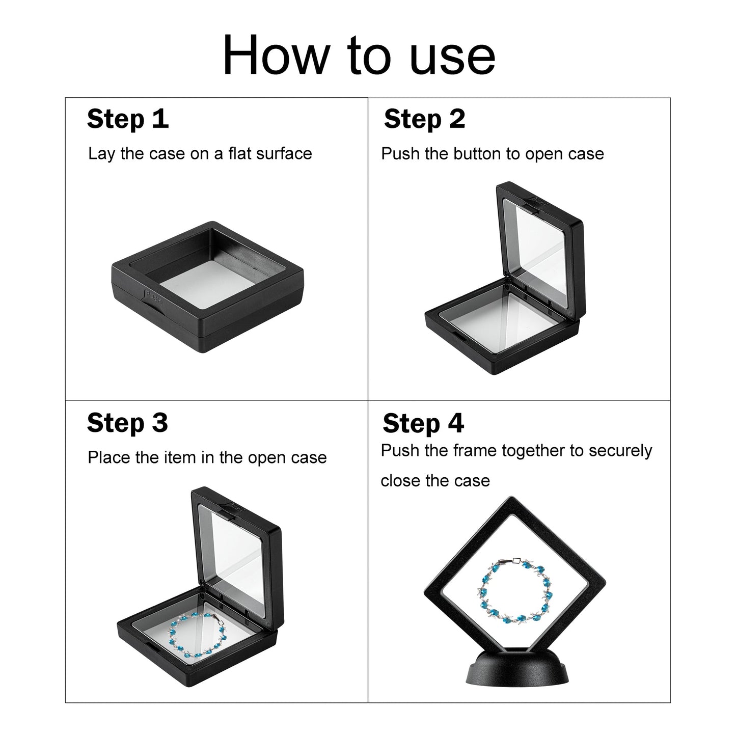 Display Tek Rectangle Black Plastic 3D Floating Display Case - 7" x 3 1/2" x 3/4" - 10 count box
