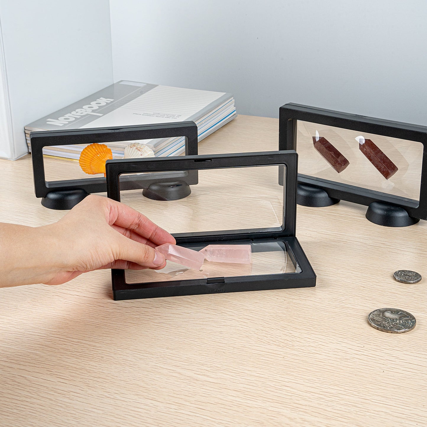 Display Tek Rectangle Black Plastic 3D Floating Display Case - 7" x 3 1/2" x 3/4" - 10 count box