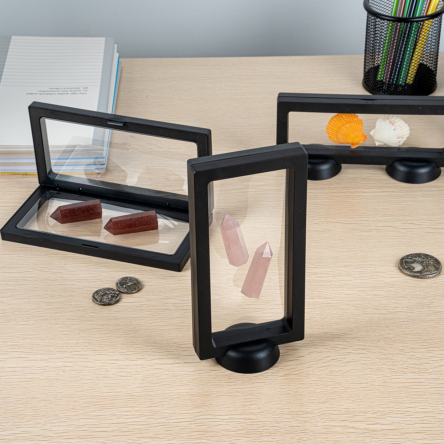 Display Tek Rectangle Black Plastic 3D Floating Display Case - 7" x 3 1/2" x 3/4" - 10 count box