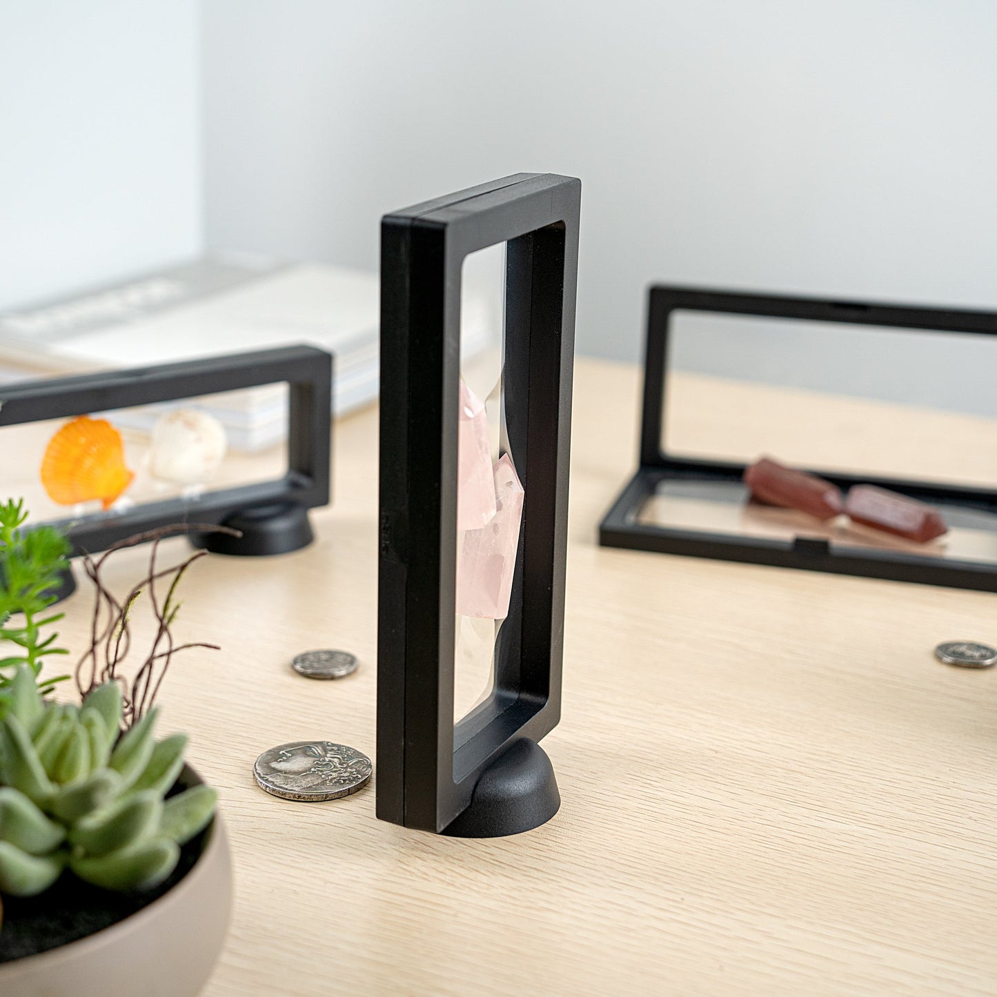 Display Tek Rectangle Black Plastic 3D Floating Display Case - 7" x 3 1/2" x 3/4" - 10 count box