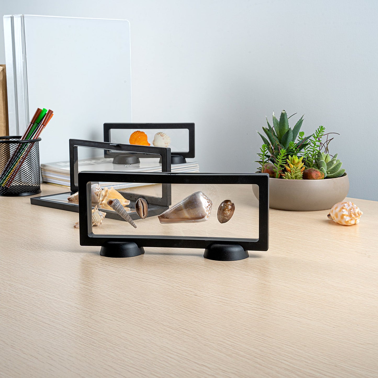 Display Tek Rectangle Black Plastic 3D Floating Display Case - 9" x 3 1/2" x 3/4" - 10 count box
