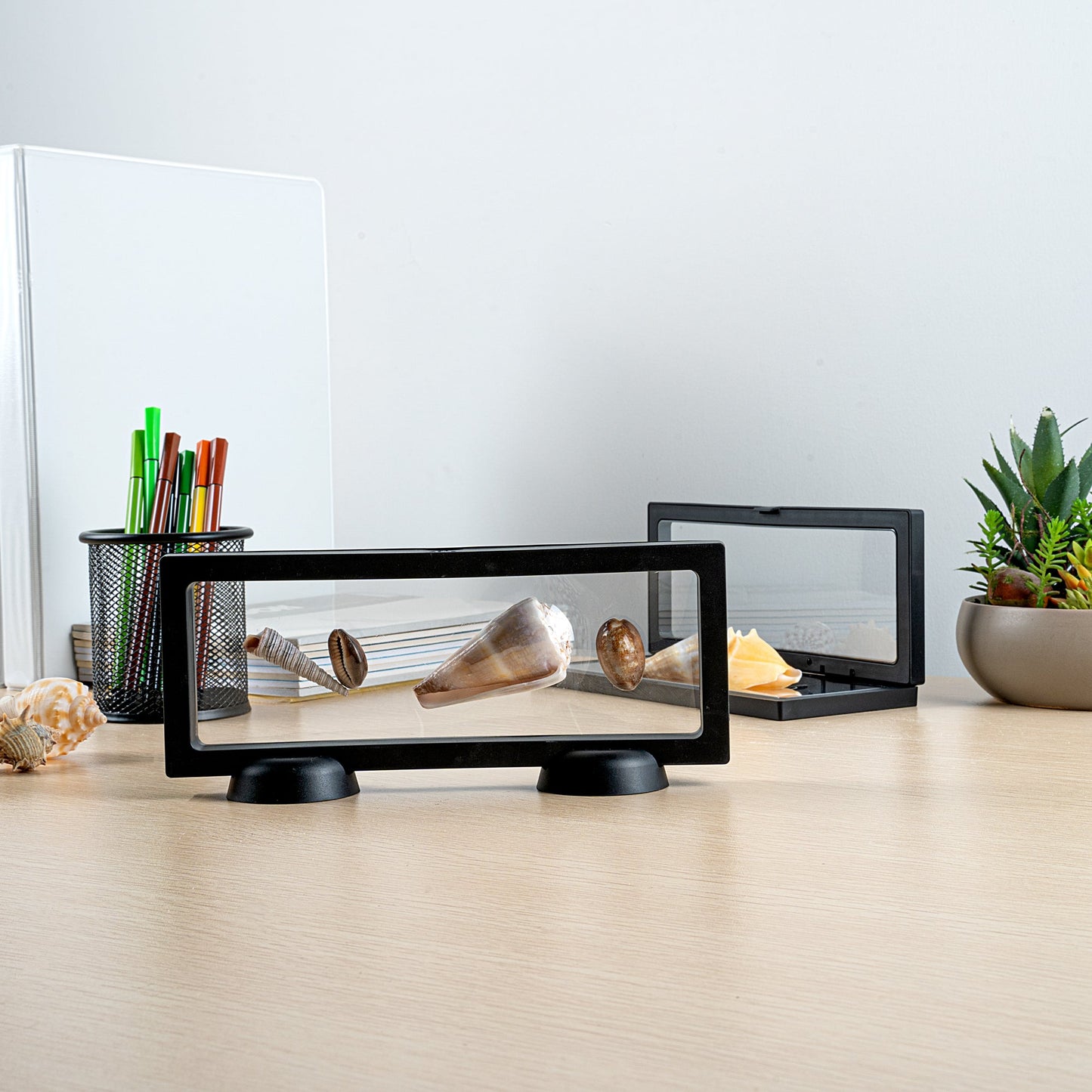 Display Tek Rectangle Black Plastic 3D Floating Display Case - 9" x 3 1/2" x 3/4" - 10 count box