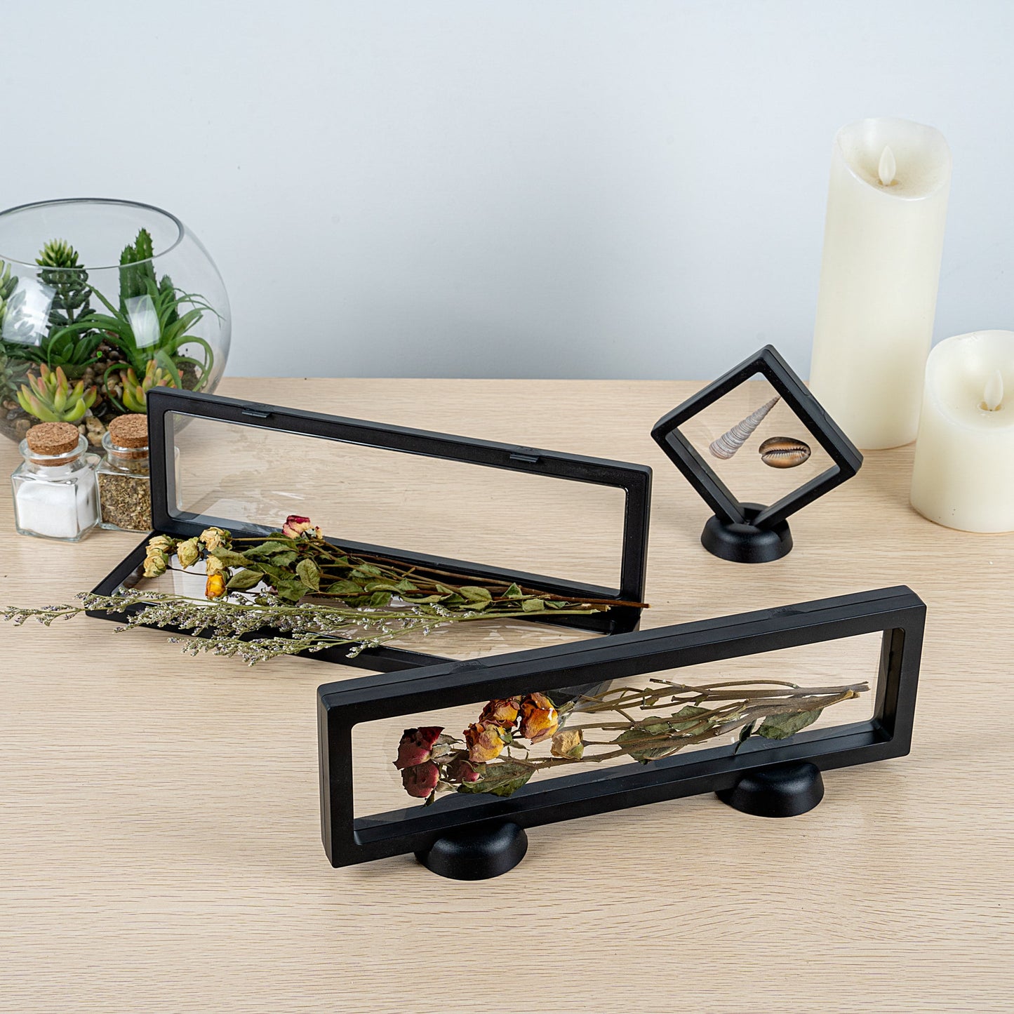 Display Tek Rectangle Black Plastic 3D Floating Display Case - 11 3/4" x 3 1/2" x 3/4" - 10 count box