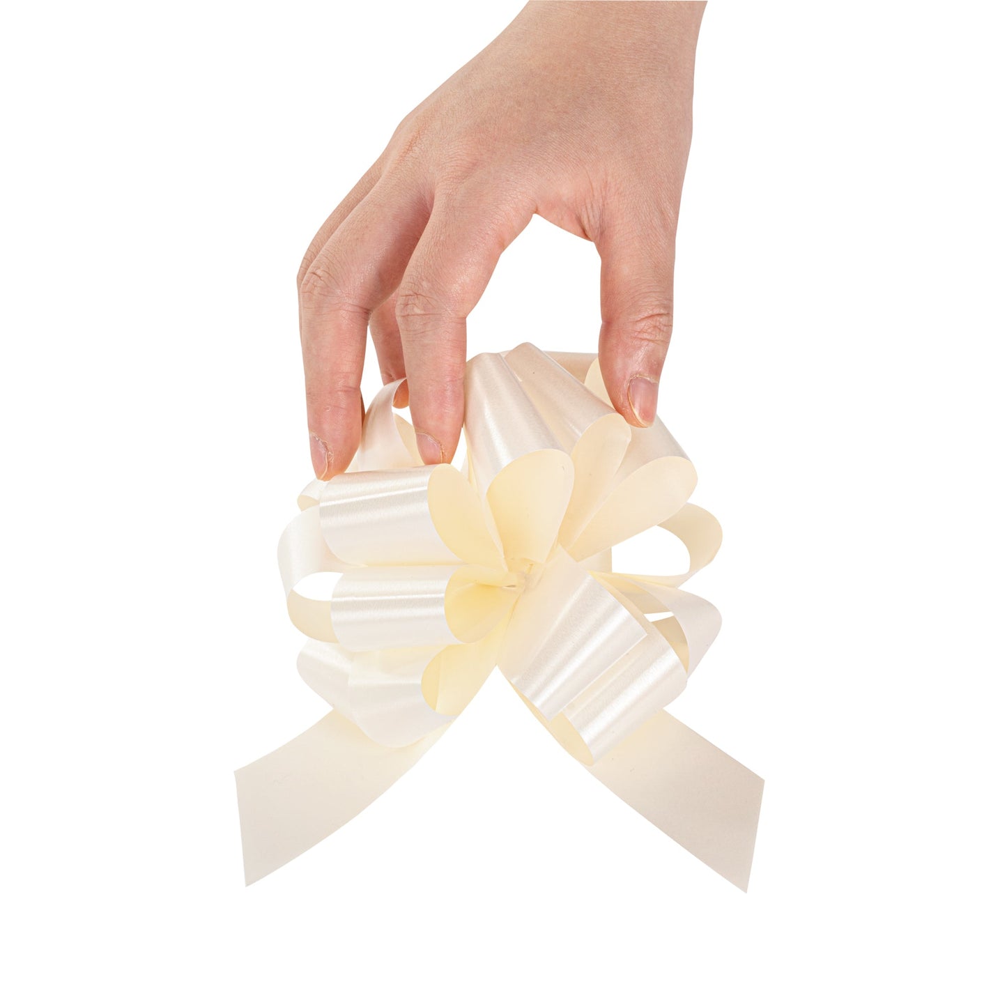 Gift Tek Cream Plastic Flora Satin Pull Bow - 5 1/2" - 1000 count box