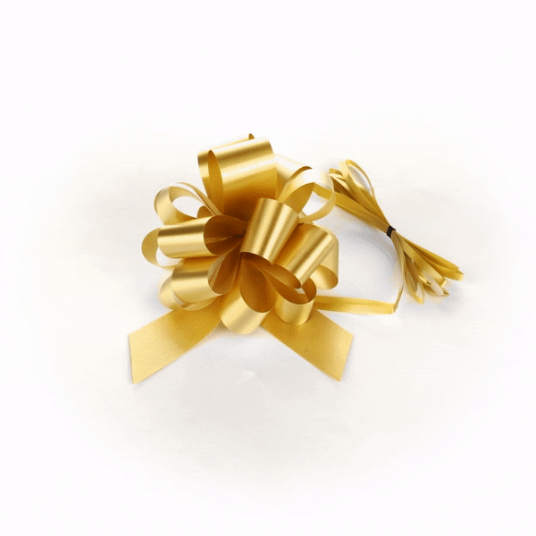 Gift Tek Gold Plastic Flora Satin Pull Bow - 5 1/2" - 1000 count box