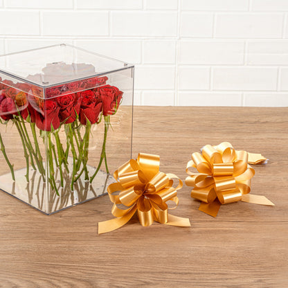 Gift Tek Gold Plastic Flora Satin Pull Bow - 5 1/2" - 1000 count box