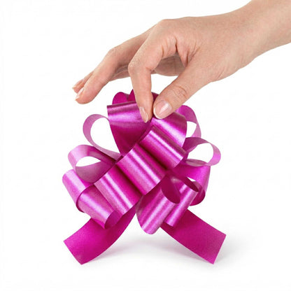Gift Tek Hot Pink Plastic Flora Satin Pull Bow - 5 1/2" - 10 count box