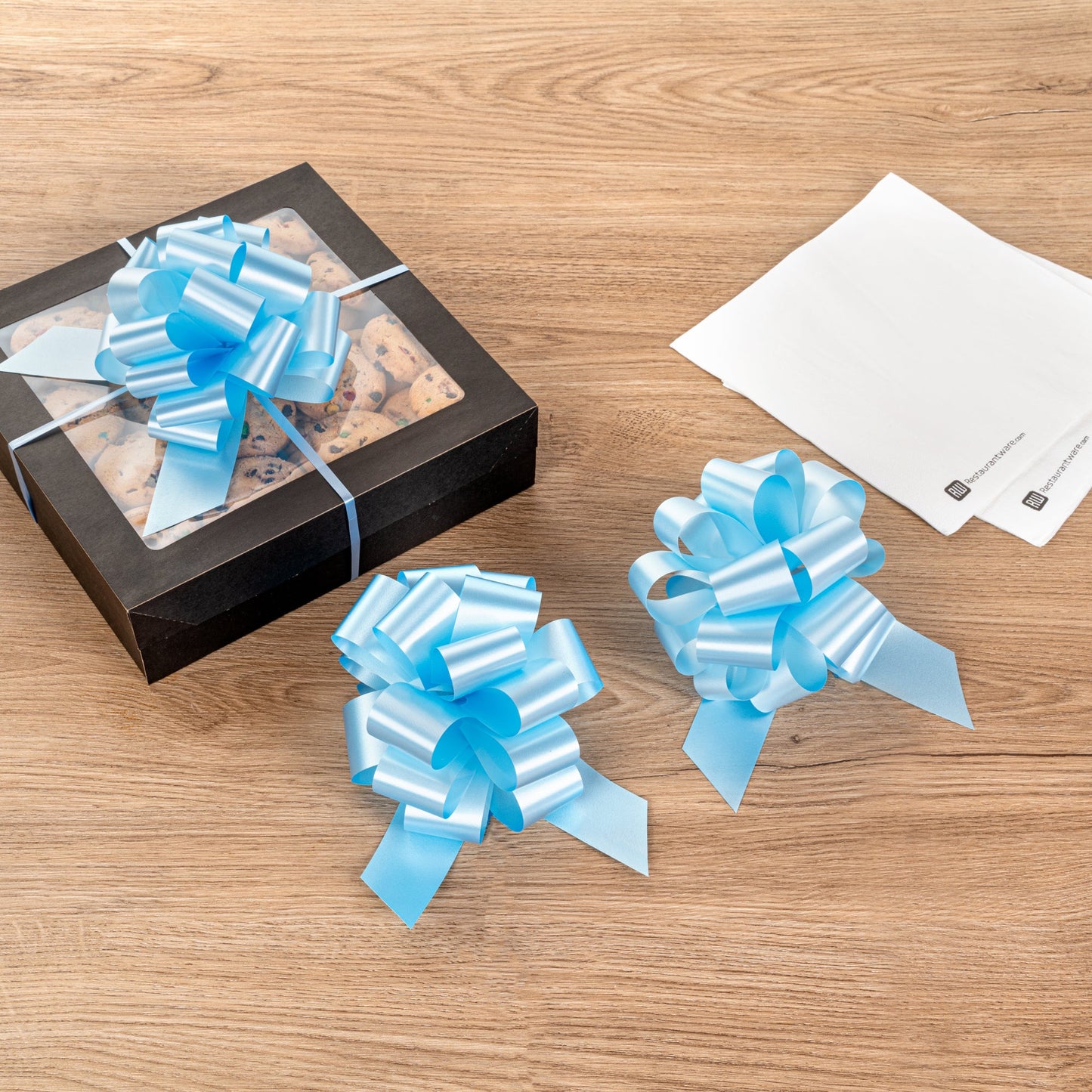 Gift Tek Light Blue Plastic Flora Satin Pull Bow - 5 1/2" - 1000 count box