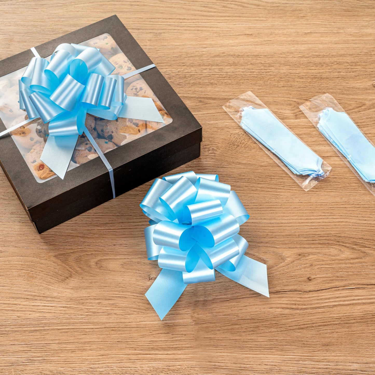 Gift Tek Light Blue Plastic Flora Satin Pull Bow - 5 1/2" - 1000 count box