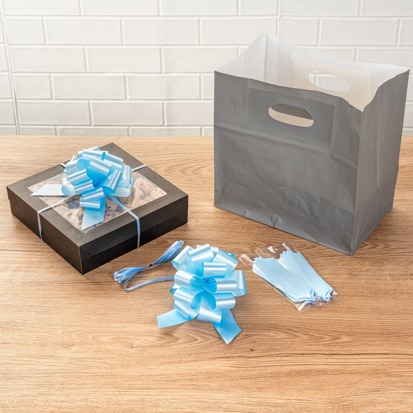 Gift Tek Light Blue Plastic Flora Satin Pull Bow - 5 1/2" - 1000 count box