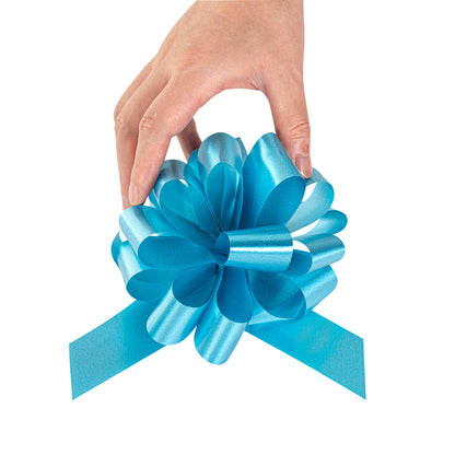 Gift Tek Teal Plastic Flora Satin Pull Bow - 5 1/2" - 10 count box