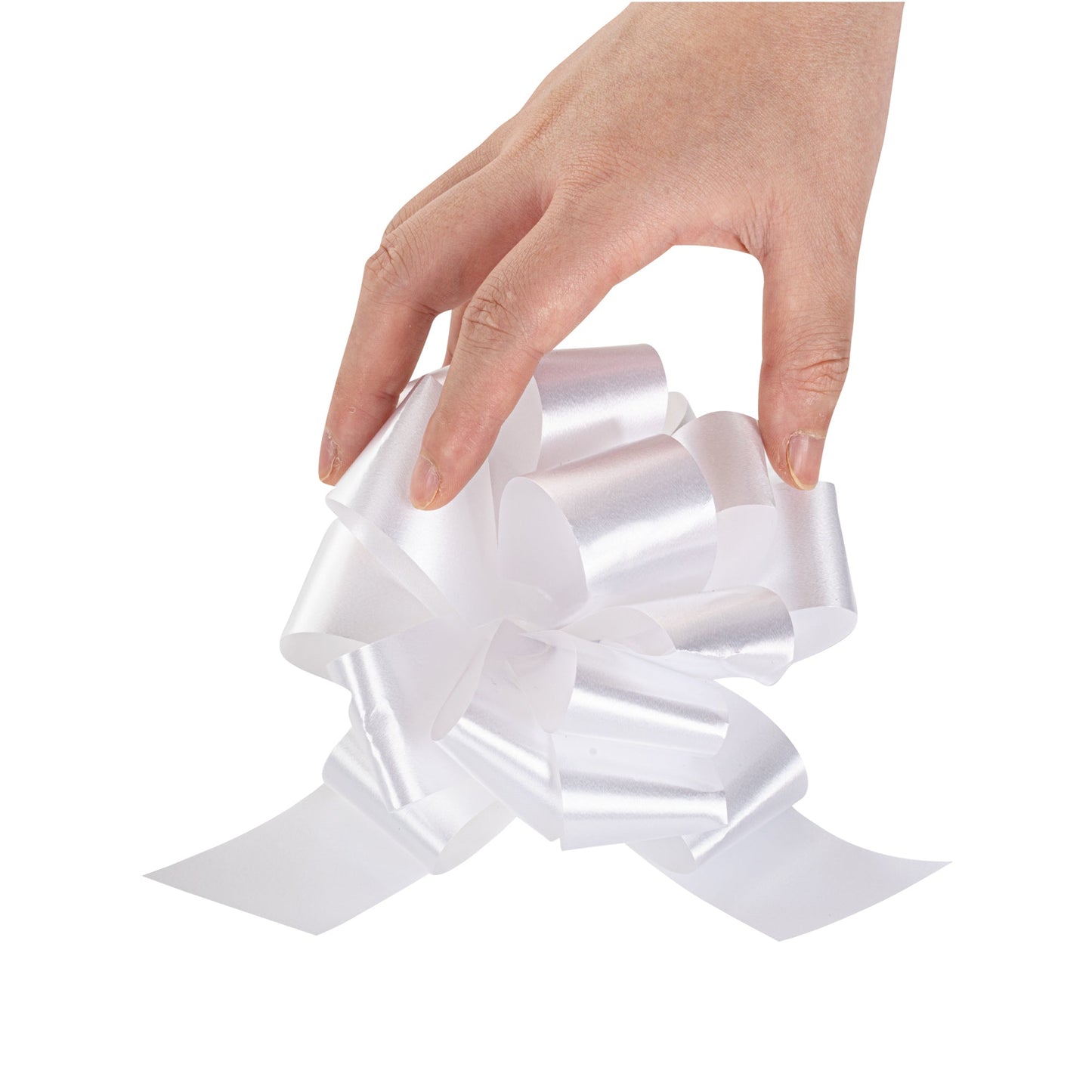Gift Tek White Plastic Flora Satin Pull Bow - 5 1/2" - 10 count box