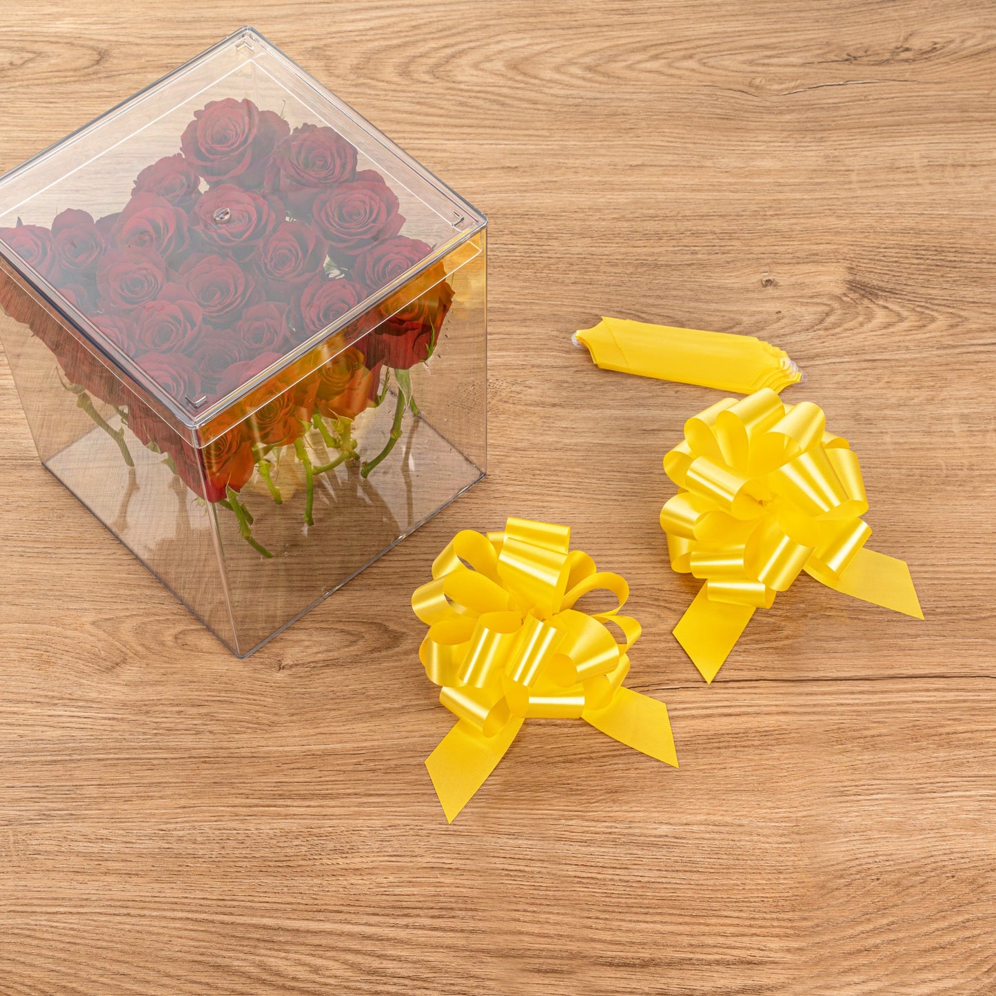 Gift Tek Yellow Plastic Flora Satin Pull Bow - 5 1/2" - 10 count box