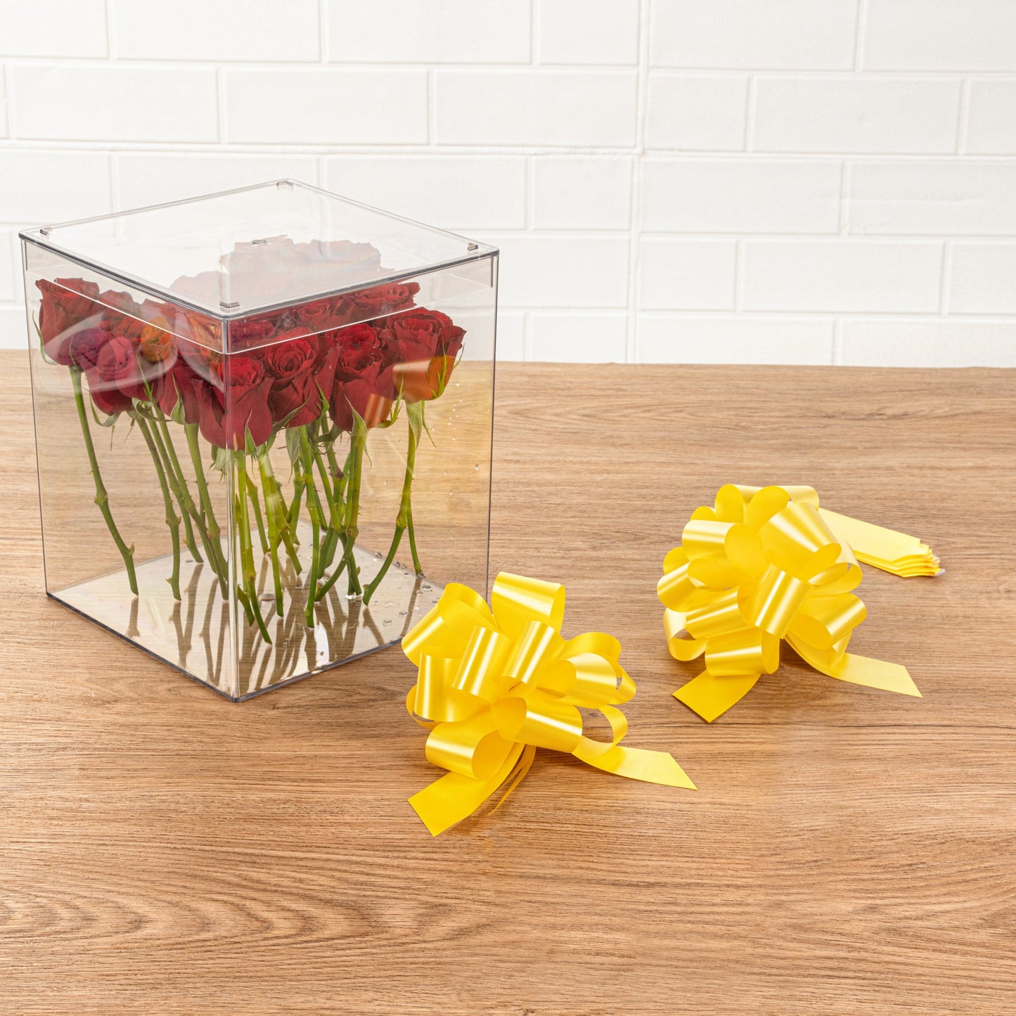 Gift Tek Yellow Plastic Flora Satin Pull Bow - 5 1/2" - 10 count box